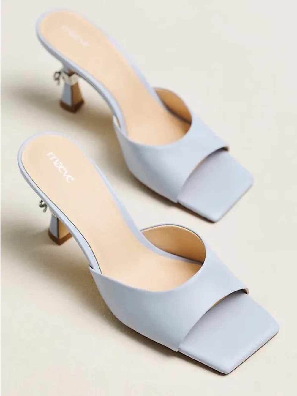 Maeve Metal Bow Open Toe Mule Heel